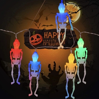 Halloween lyskæde med skeletter og farveligt lys - 1,5 m, 10 lys